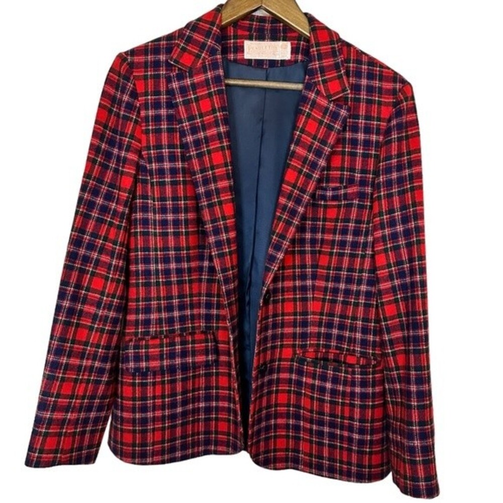 Pendleton Red Plaid Preppy Dark  Academia Women's Virgin Wool‎ Blazer Size 6